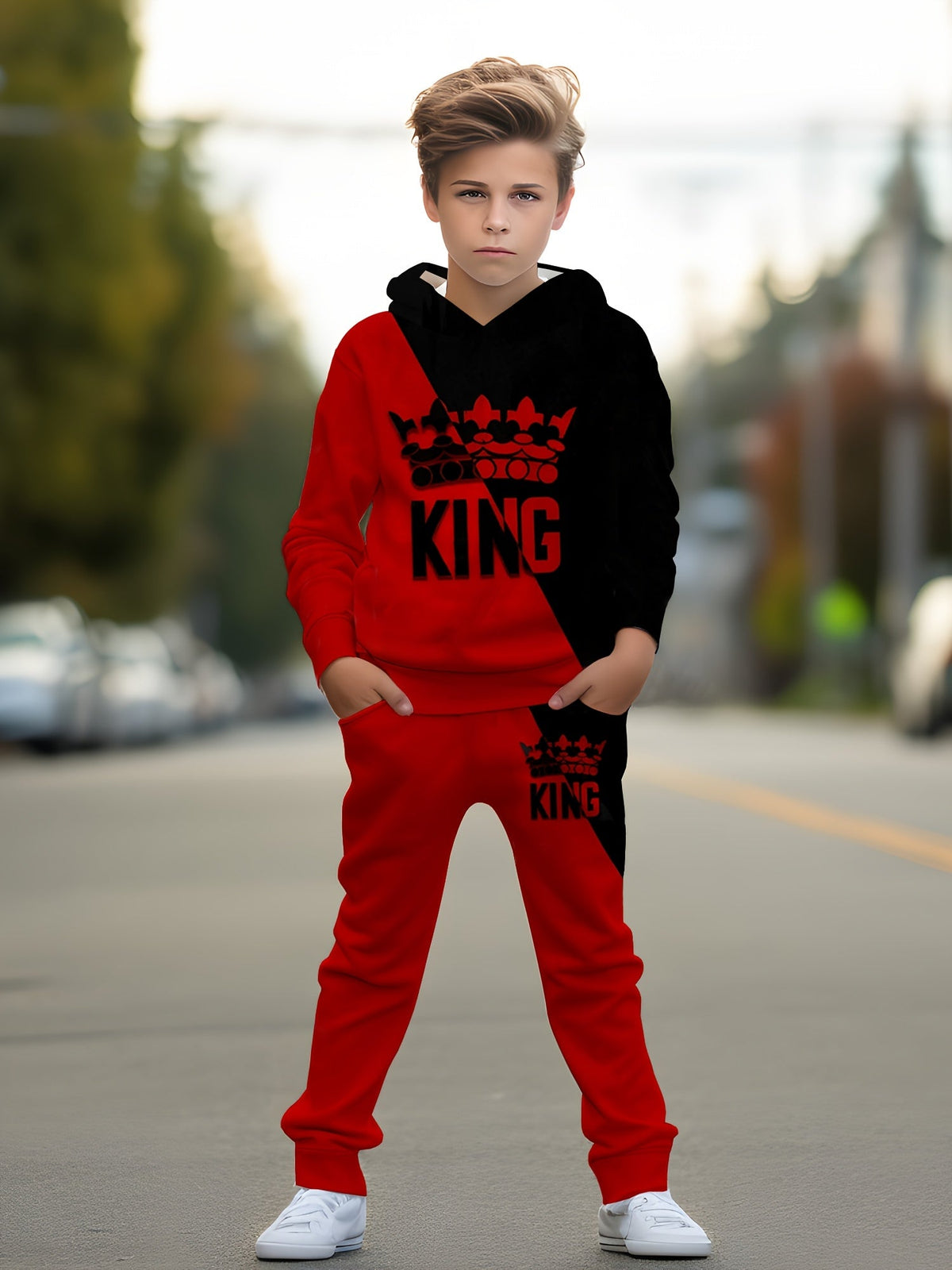 Boys' Graphic Hoodie and Pants Set in a Random Printed Design for Coordinated Casual Everyday Outfits