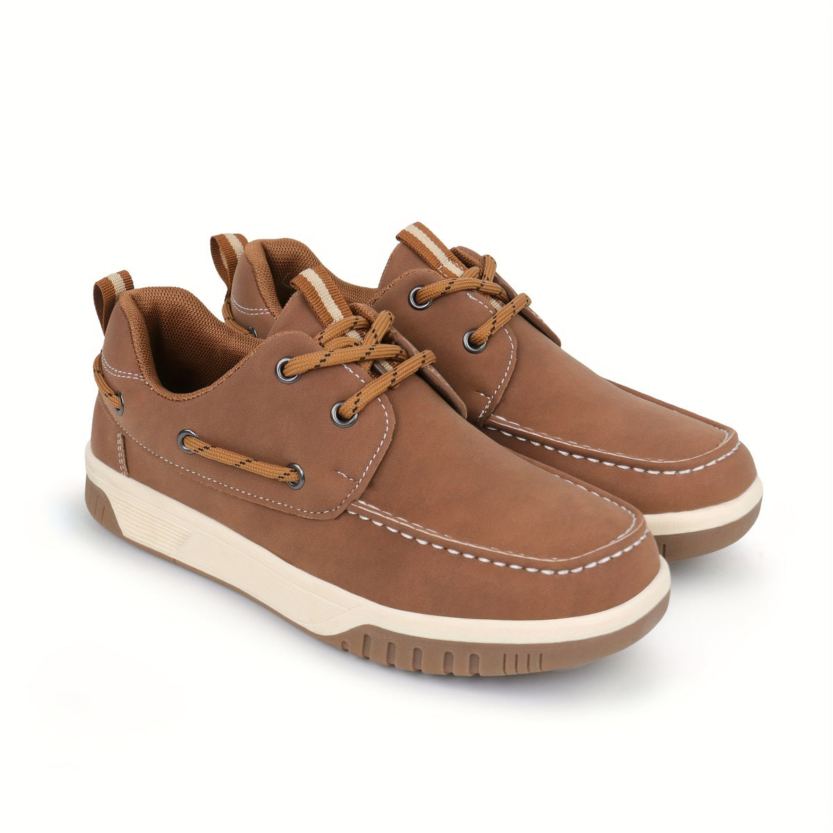 Boys' Lace Up Boat Shoes with Contrast Moc Toe Stitching and Side Lacing for School and Casual Wear