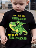 Boys' Mamasaurus T-Shirt in Black Cotton with a Dinosaur Slogan Print for Short Sleeve Casual Outfits