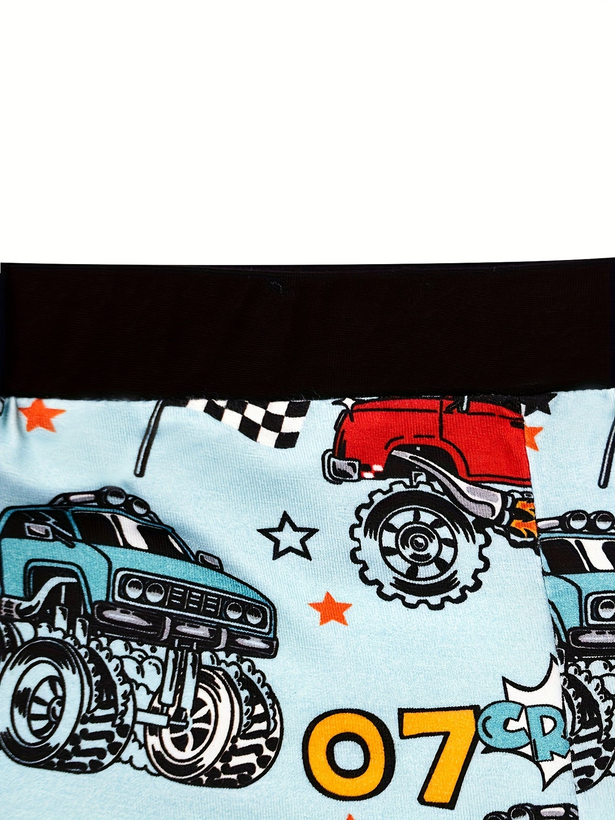 Boys' Monster Truck Pajama Set in Powder Blue with Short Sleeves and Matching Shorts for Bedtime Wear