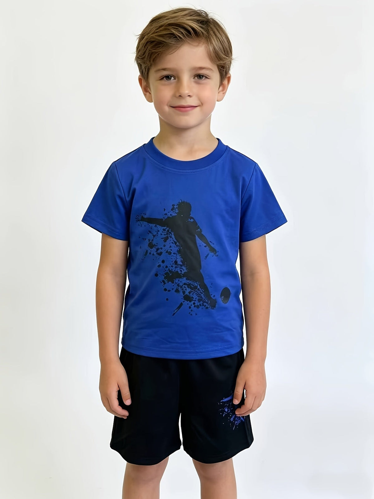 Boys' Soccer T-Shirt and Shorts Sets in Black, Blue and Red with Three Tops and Three Pairs of Shorts