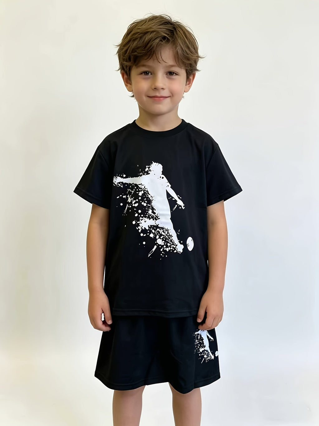 Boys' Soccer T-Shirt and Shorts Sets in Black, Blue and Red with Three Tops and Three Pairs of Shorts