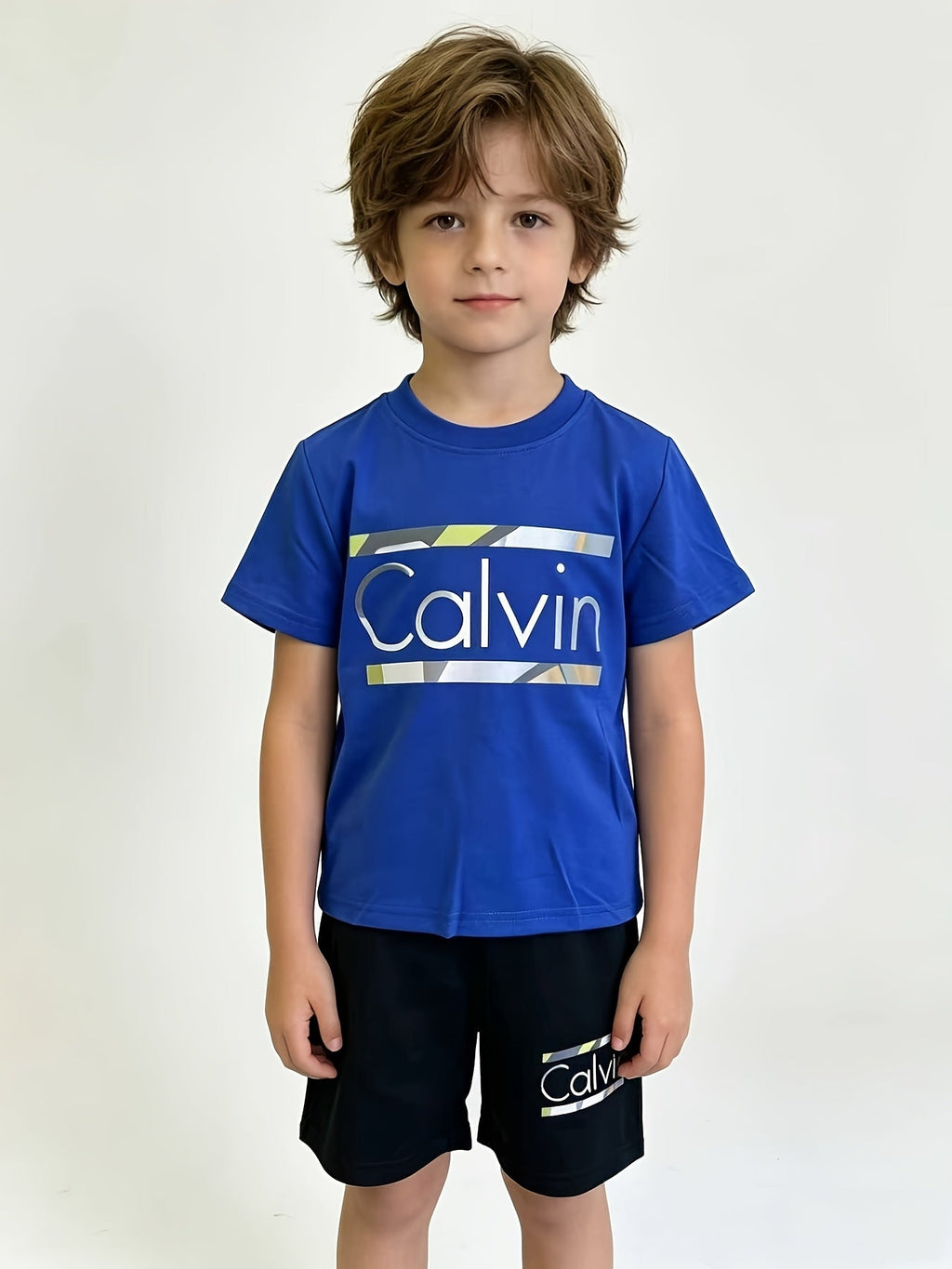 Boys' Calvin Letter T-Shirt and Shorts Sets 6-Piece Pack in Black, Blue and Red for Everyday Outfits