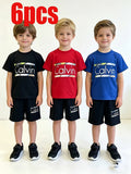 Boys' Calvin Letter T-Shirt and Shorts Sets 6-Piece Pack in Black, Blue and Red for Everyday Outfits
