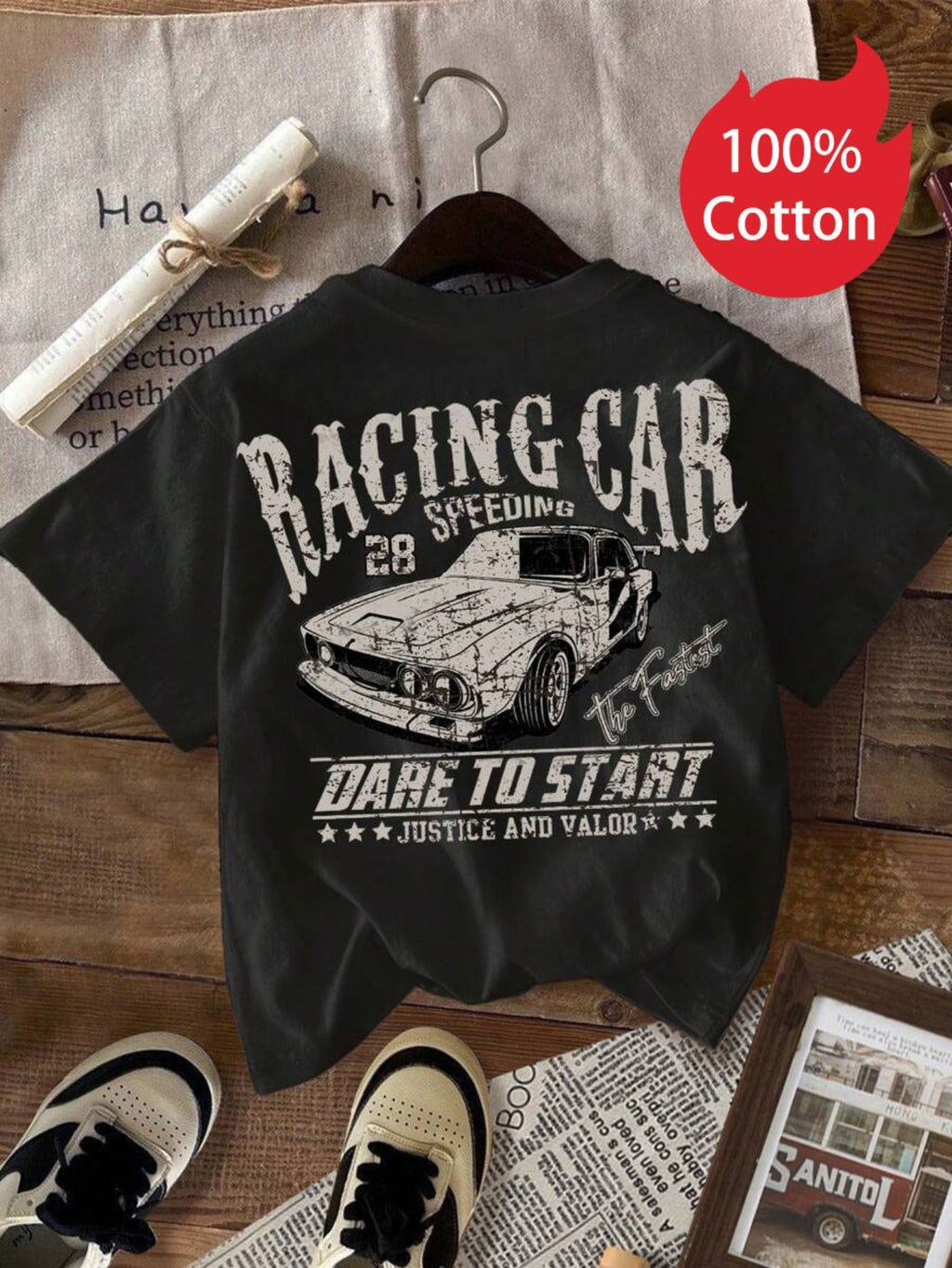 Boys' Cotton T-Shirts Three-Pack with Retro Racing Graphics and Short Sleeves for Casual Summer Outfits