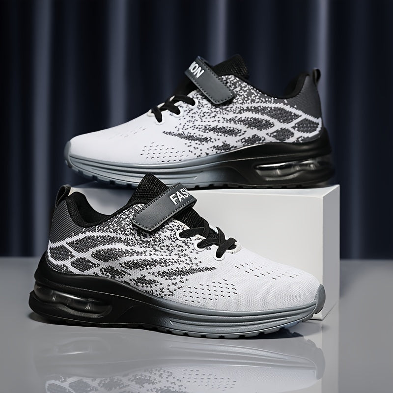 Boys' Low-Top Sneakers with Flame-Style Patterns and Instep Straps for Colorful Everyday Casual Wear