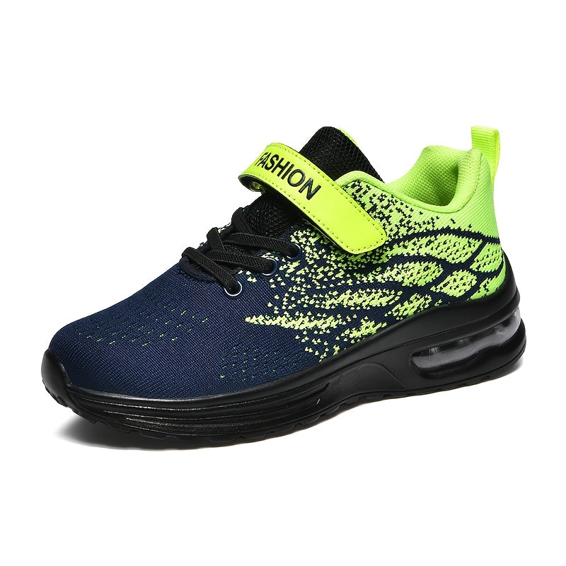 Boys' Low-Top Sneakers with Flame-Style Patterns and Instep Straps for Colorful Everyday Casual Wear