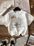 Boys' Silly Goose Skateboard T-Shirt in White with Short Sleeves and a Round Neck for Casual Summer Wear