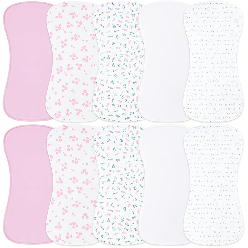 Baby Burp Cloths 10-Pack in Mixed Floral and Animal Prints with Curved Edges for Everyday Shoulder Coverage