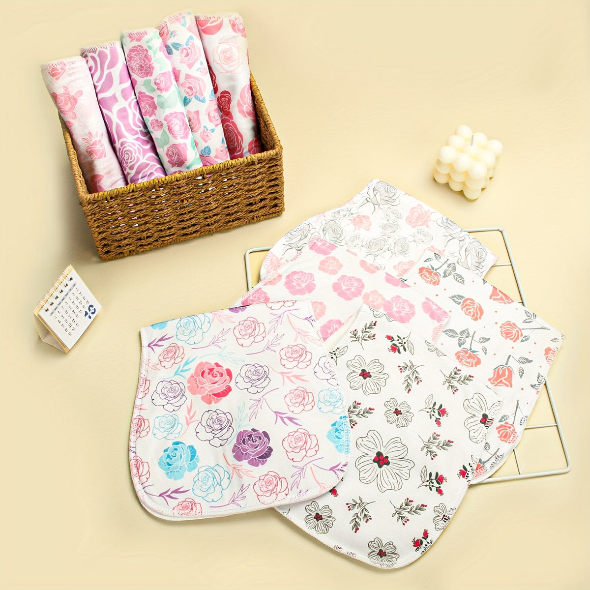 Baby Burp Cloths 10-Pack in Mixed Floral and Animal Prints with Curved Edges for Everyday Shoulder Coverage