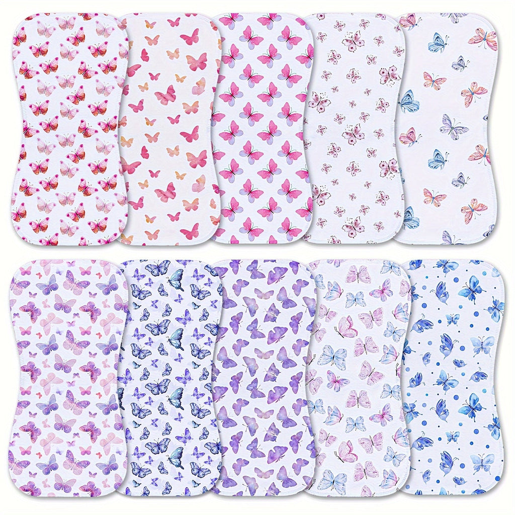 Burp Cloth Ten-Pack with Curved Shoulder-Friendly Shapes in Coordinated Prints for Everyday Feeding Care
