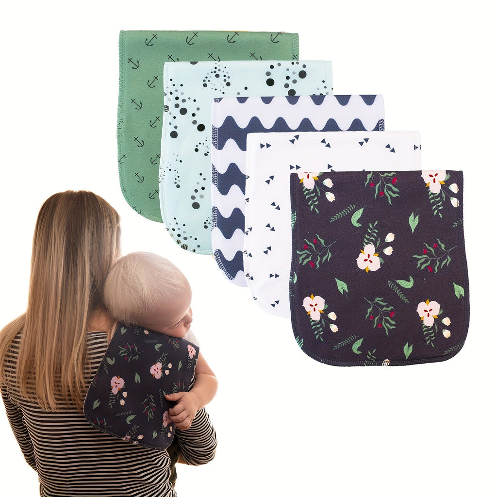 Baby Printed Burp Cloths 5-Pack with Contoured Edges and Mixed Patterns for Everyday Feeding and Shoulder Use