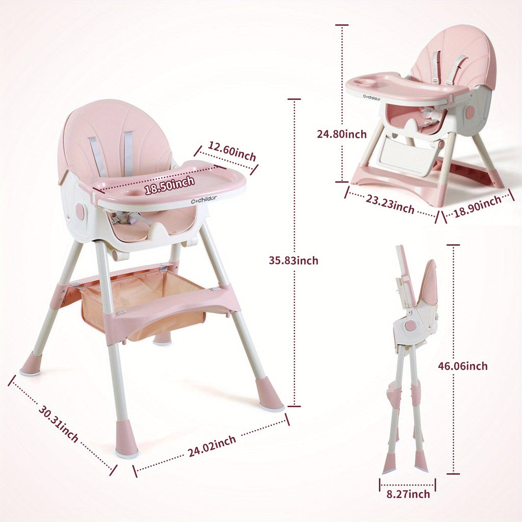 Folding Baby High Chair with an Adjustable Backrest and Feeding Tray for Supervised Mealtimes