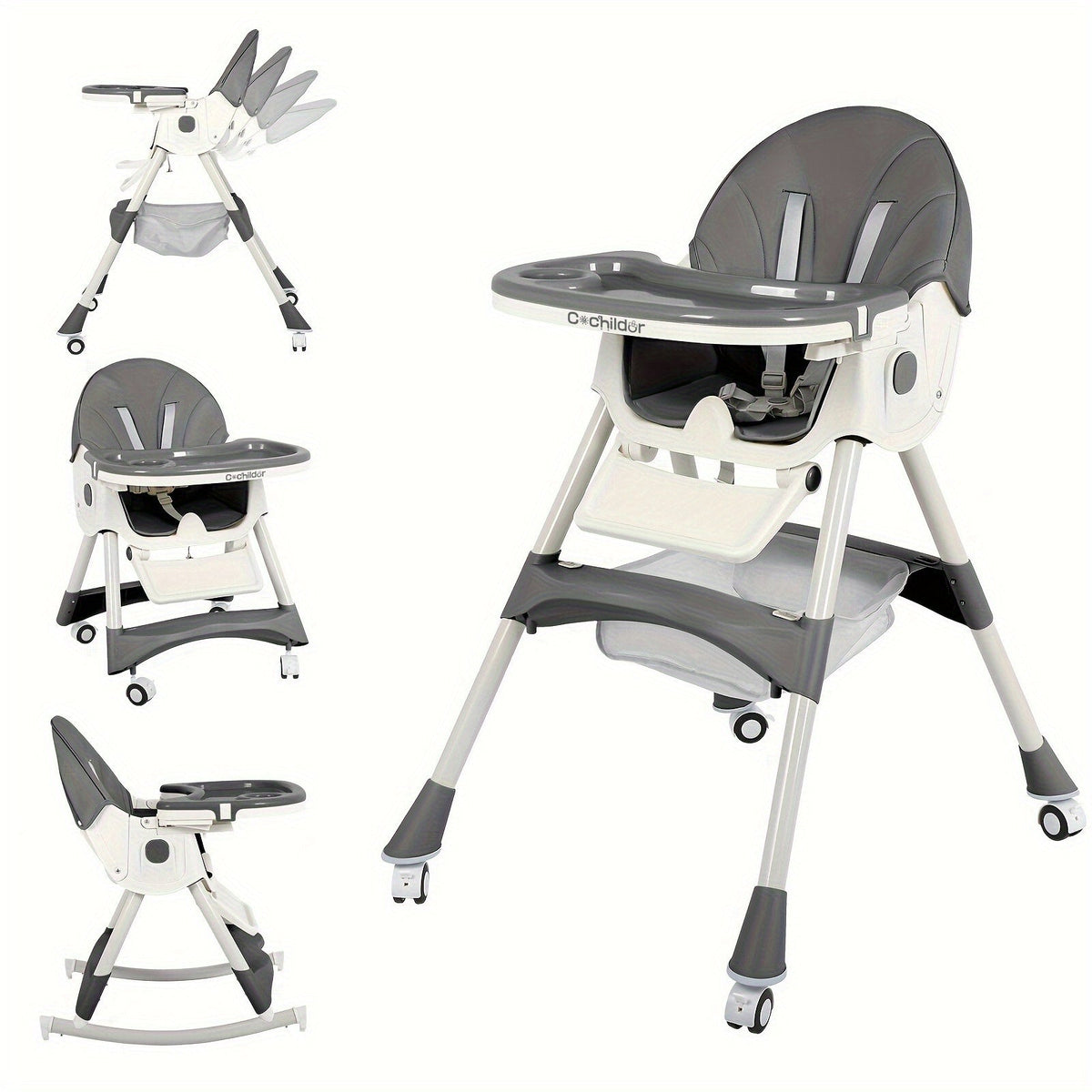 Folding Baby High Chair with an Adjustable Backrest and Feeding Tray for Supervised Mealtimes