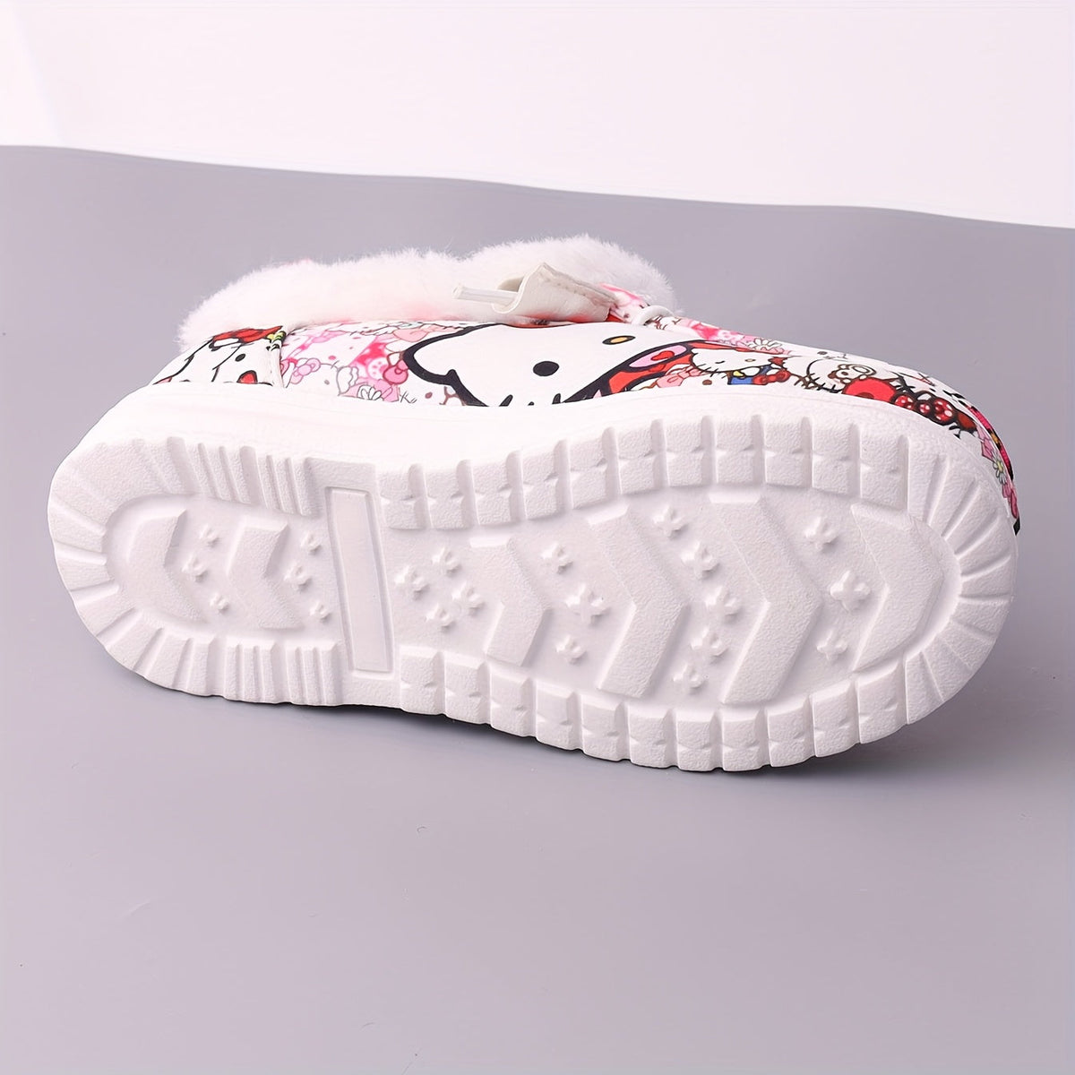 Girls' Plush Lined Casual Shoes with Colorful Cartoon Prints and White Fuzzy Collars for Everyday Outfits