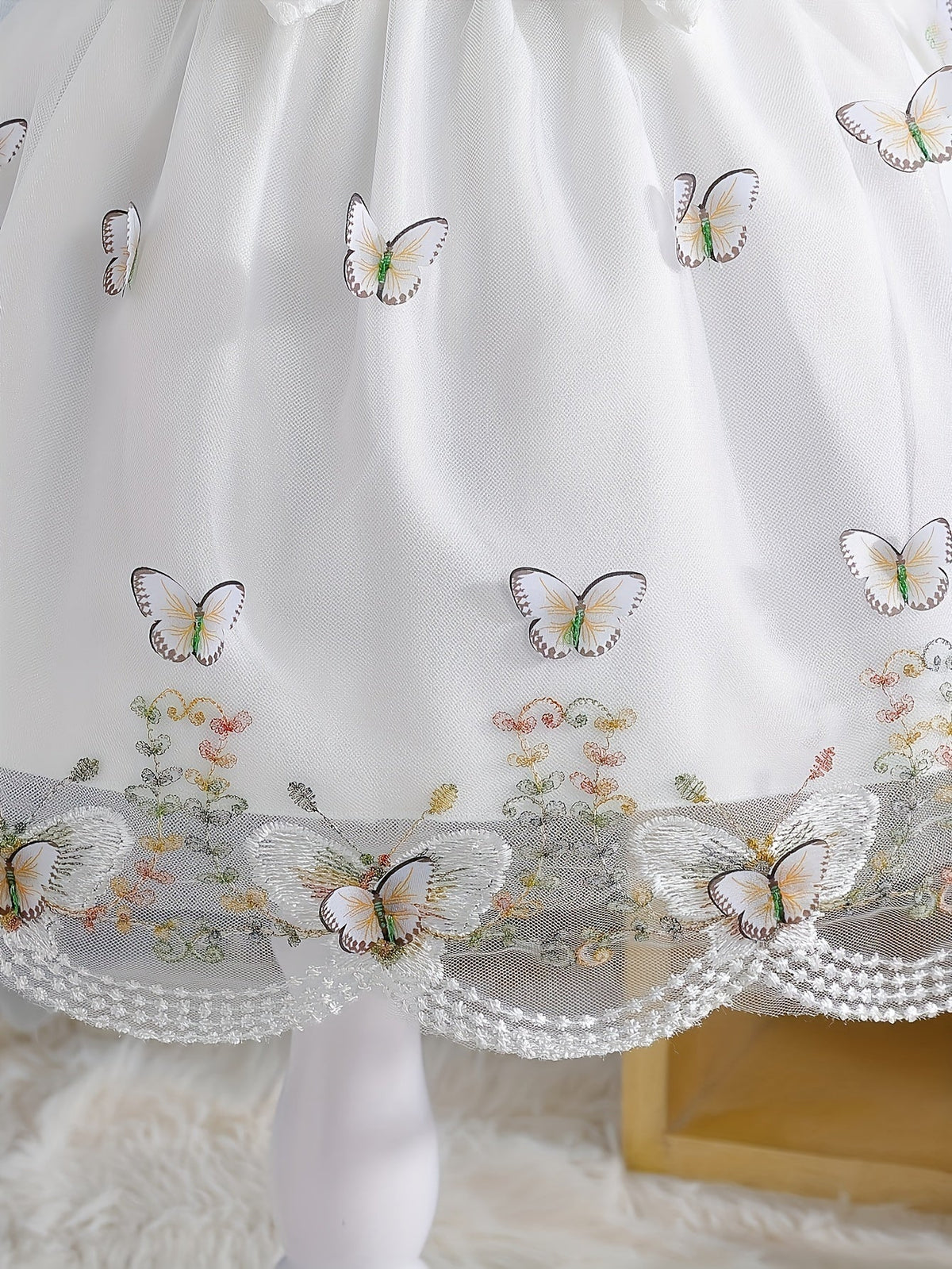 Girls' Sleeveless Party Dress with Shoulder Bows and Floral Mesh Skirt for Weddings and Celebrations