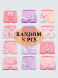 Girls' Cotton Boxer Briefs Eight Pack with Random Animal and Cartoon Prints for Daily Underwear Changes