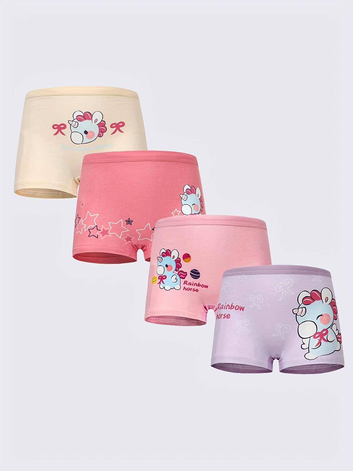 Girls' Cotton Boxer Briefs Eight Pack in Pink and Pastel Shades with Cartoon Girl and Animal Prints
