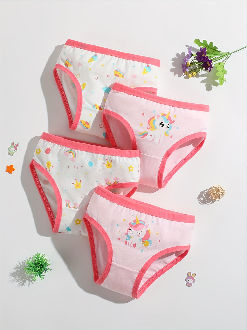Girls' Eight-Pack Cartoon Briefs with Pink and Purple Trim in a Mixed Assortment for Everyday Changes