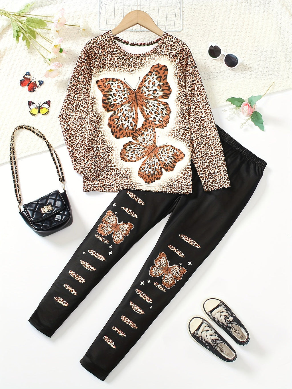 Girls' Butterfly Outfit Set - Long Sleeve Fall