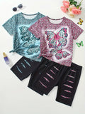 Girls' Butterfly Outfit Set - Short Sleeve Spring