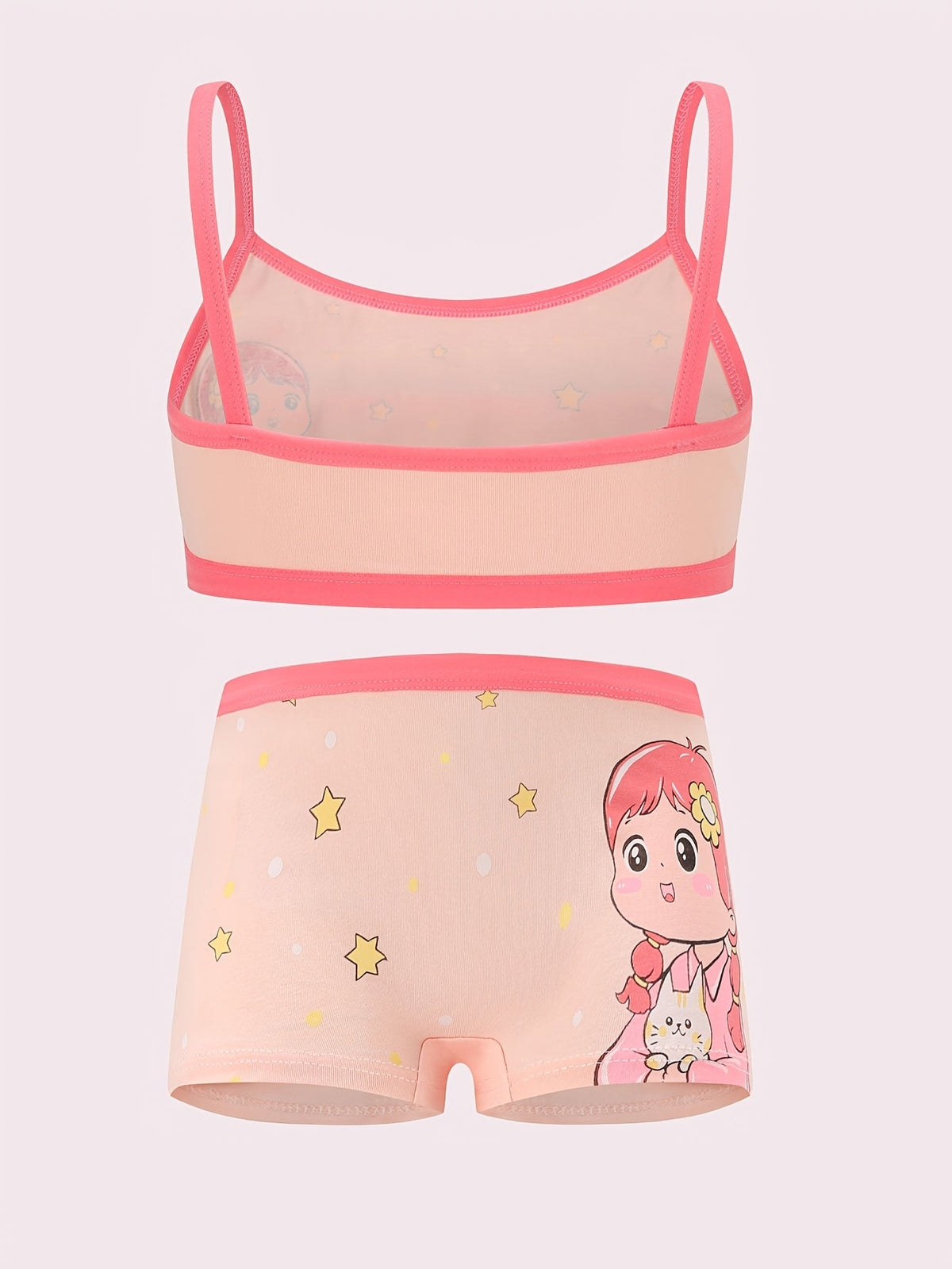 Girls' Camisole and Boxer Underwear Set with Cartoon Prints in Four Coordinating Sets and Eight Pieces