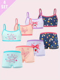 Girls' Four Camisole and Boxer Brief Sets with Butterfly and Star Prints for Everyday Underwear Changes