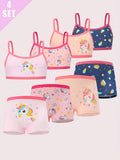 Girls' Unicorn Underwear Sets 4-Pack with Matching Cami Tops and Boxer Briefs for Everyday Layering