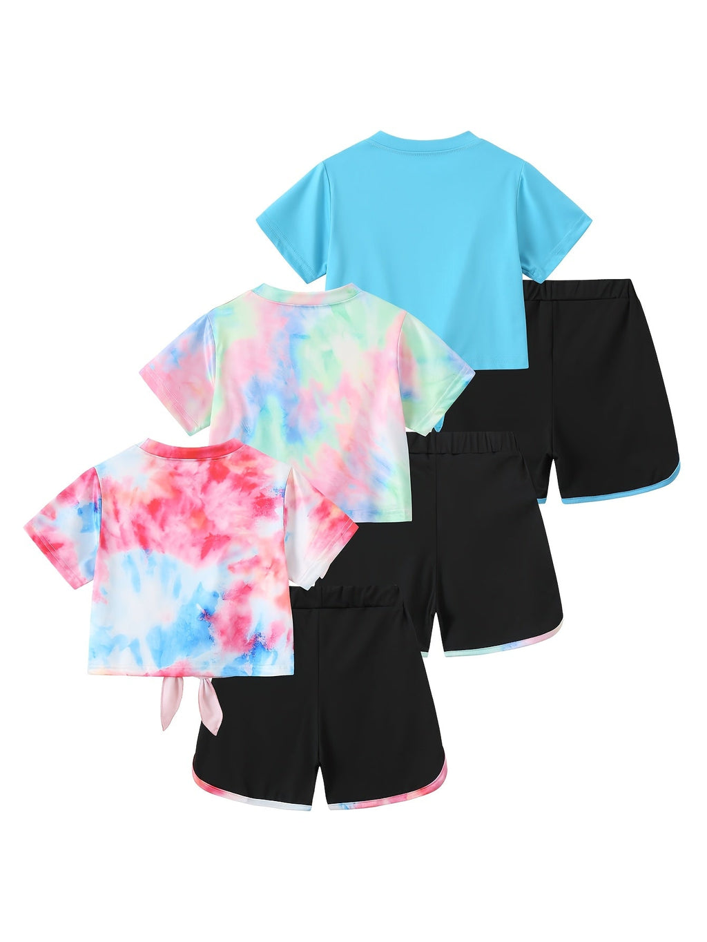 Girls' Heart Print T-Shirt and Shorts Sets 6-Piece Pack with Tie Front Tops for Summer Outfits