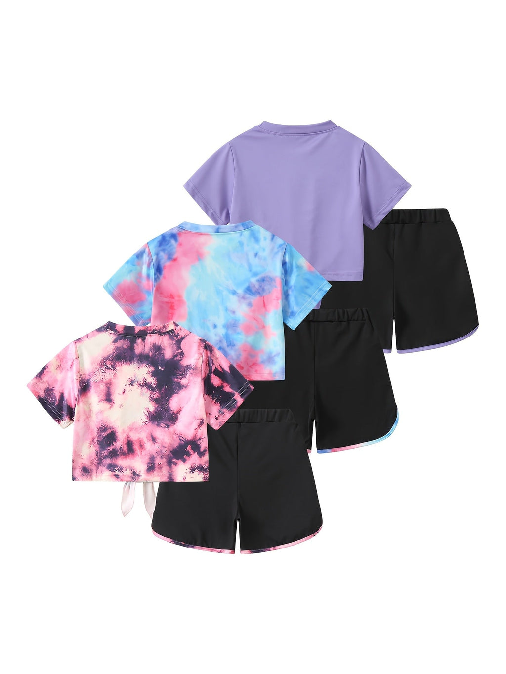 Girls' Heart Print T-Shirt and Shorts Sets 6-Piece Pack with Tie Front Tops for Summer Outfits