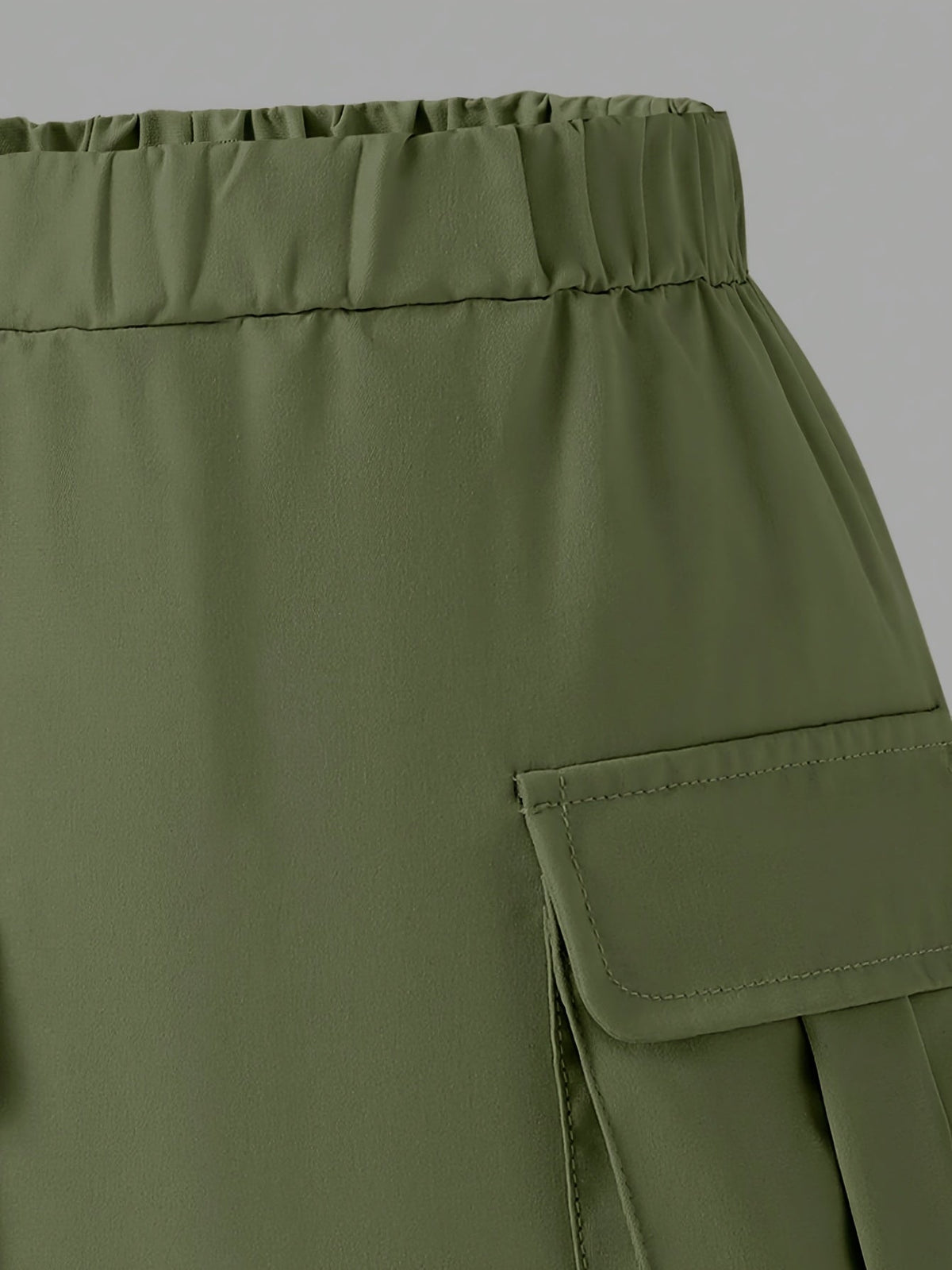 Girls' Two-Piece Cargo Skirt Set with White Cartoon Graphic T-Shirt and Olive Green Pocket Skirt