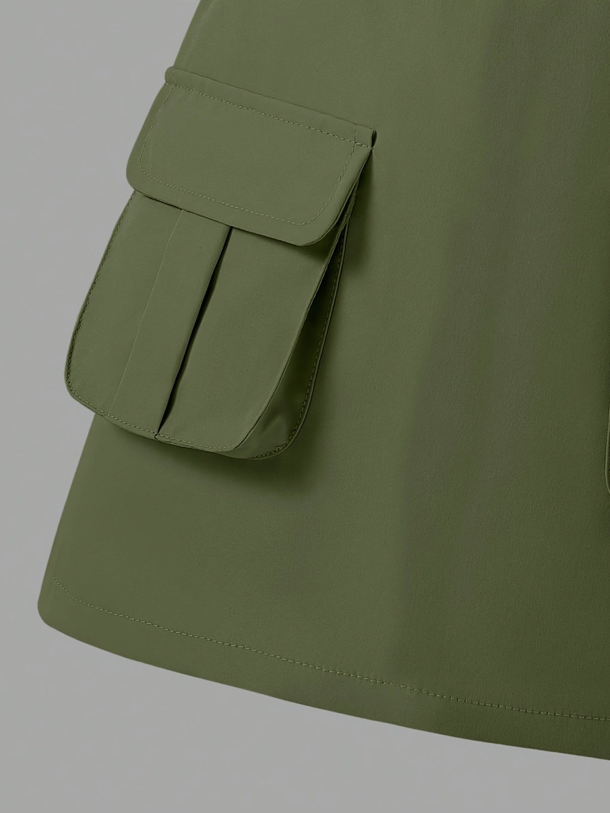 Girls' Two-Piece Cargo Skirt Set with White Cartoon Graphic T-Shirt and Olive Green Pocket Skirt