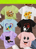 Girls' Random Graphic Cotton T-Shirt with Short Sleeves and a Crew Neck for Everyday Summer Outfits