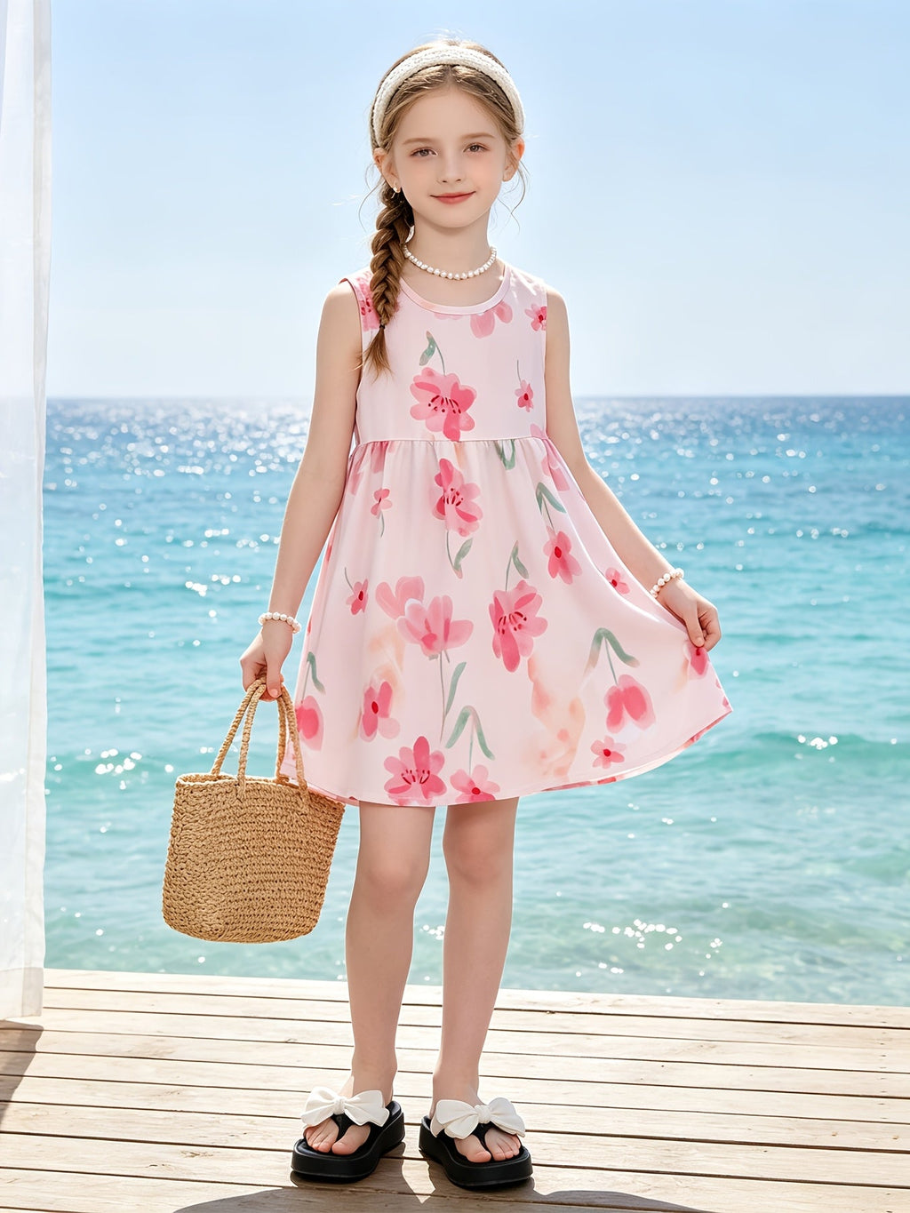 Girls' Sleeveless Summer Dresses 10-Pack in Random Prints with Gathered Skirts for Everyday Outfits