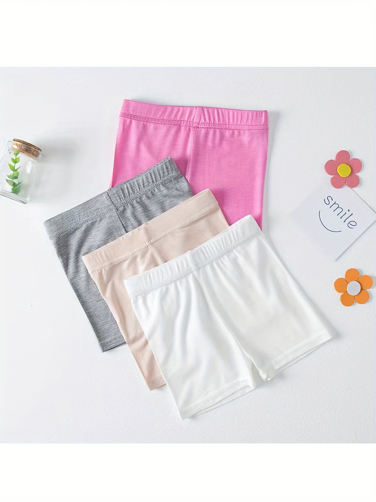 Girls' Bike Shorts Eight Pack in Random Solid Colors with Elastic Waists for Dance and Under Dress Layering