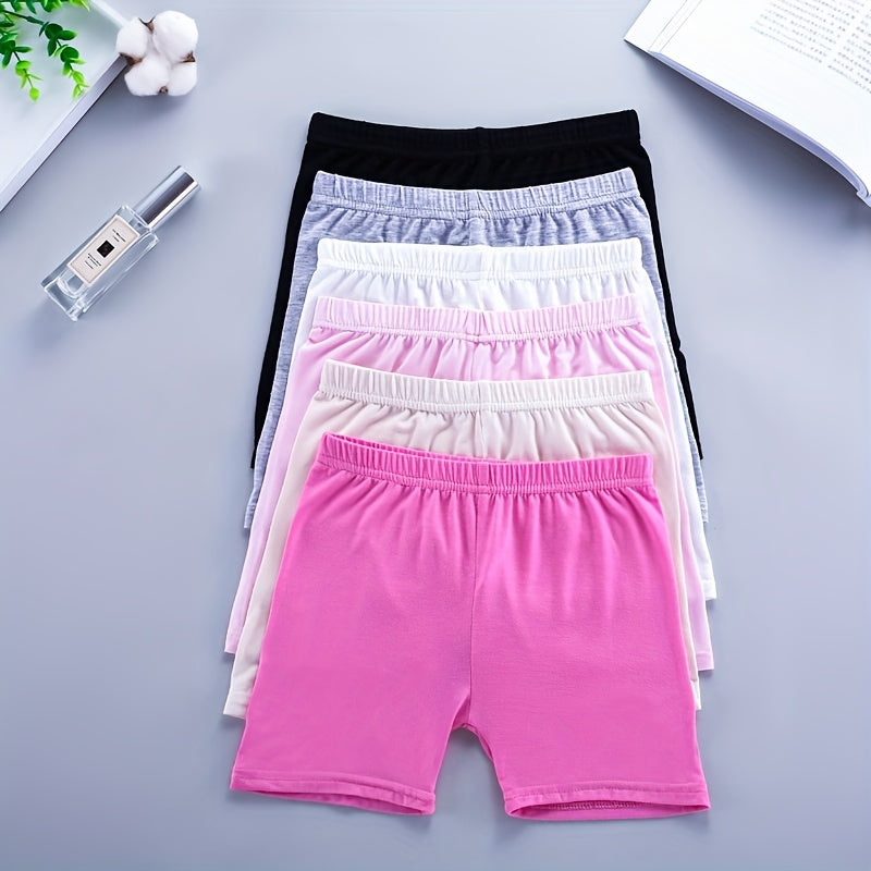 Girls' Bike Shorts Eight Pack in Random Solid Colors with Elastic Waists for Dance and Under Dress Layering