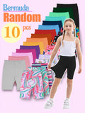 Girls' Ten-Pack Bermuda Bike Shorts in Random Solid Colors and Prints with Stretch Fabric for Casual Wear