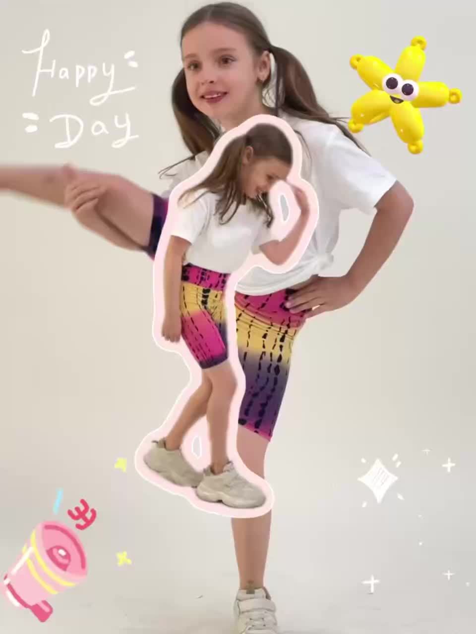 Girls' Printed Biker Shorts Five Pack in Random Patterns with Wide Waistbands for Everyday Layering
