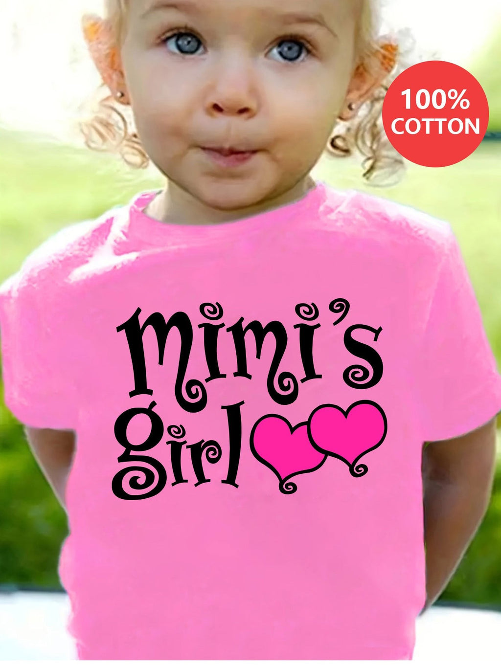 Girls' Mimi's Girl Cotton T-Shirt in Rose Red with Heart Graphics for Everyday Family-Themed Outfits