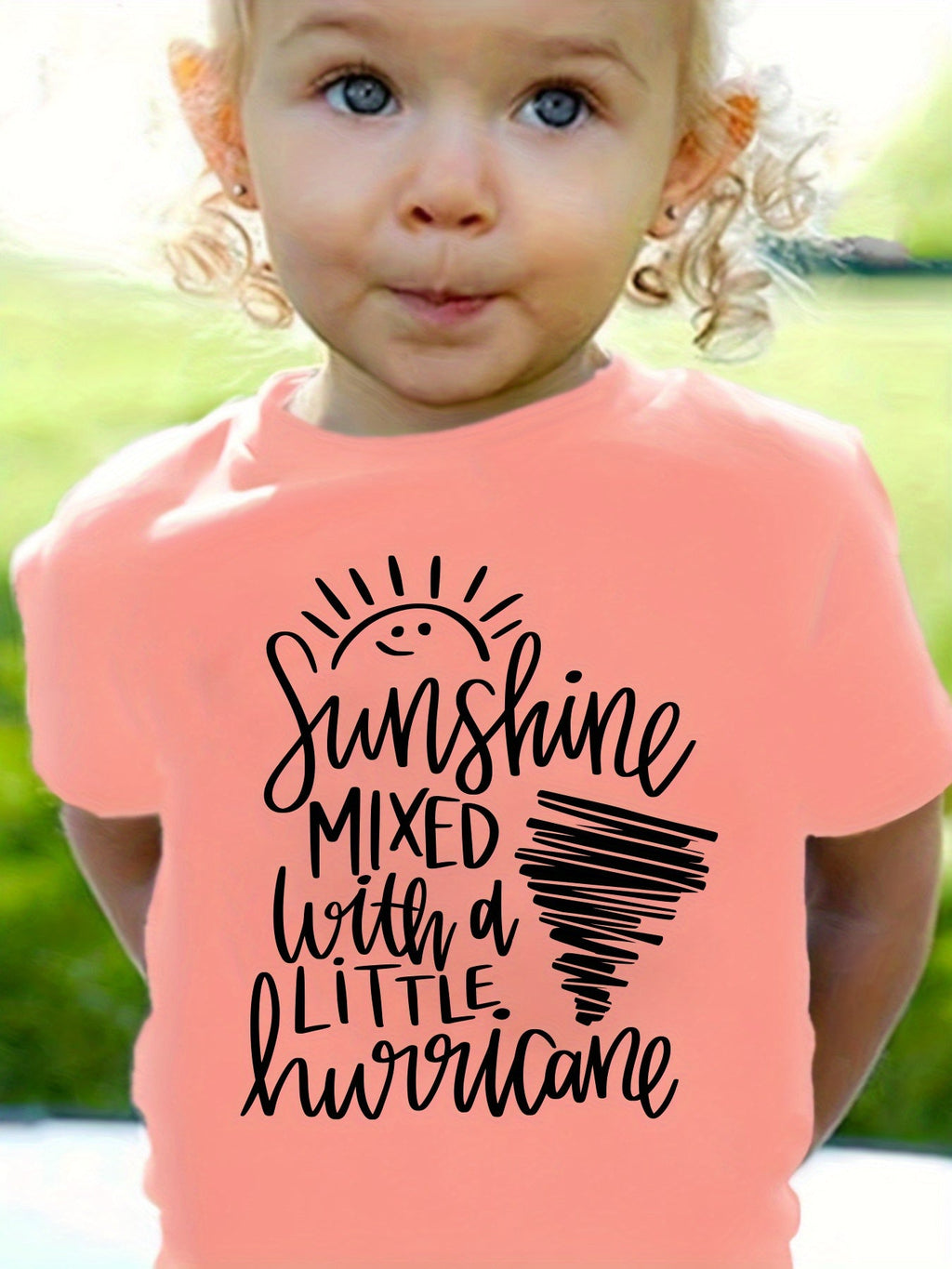 Girls' Sunshine and Hurricane Graphic T-Shirt with Short Sleeves and a Relaxed Fit for Summer Outfits