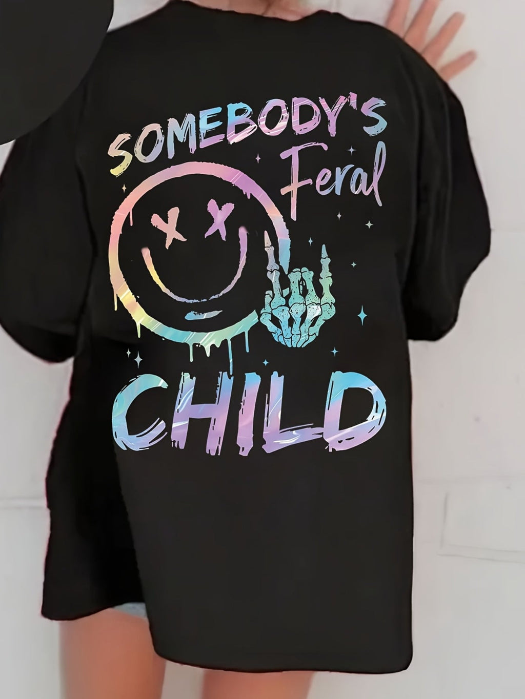 Girls' Feral Child Graphic Cotton T-Shirt with a Colorful Back Print and Short Sleeves for Everyday Wear