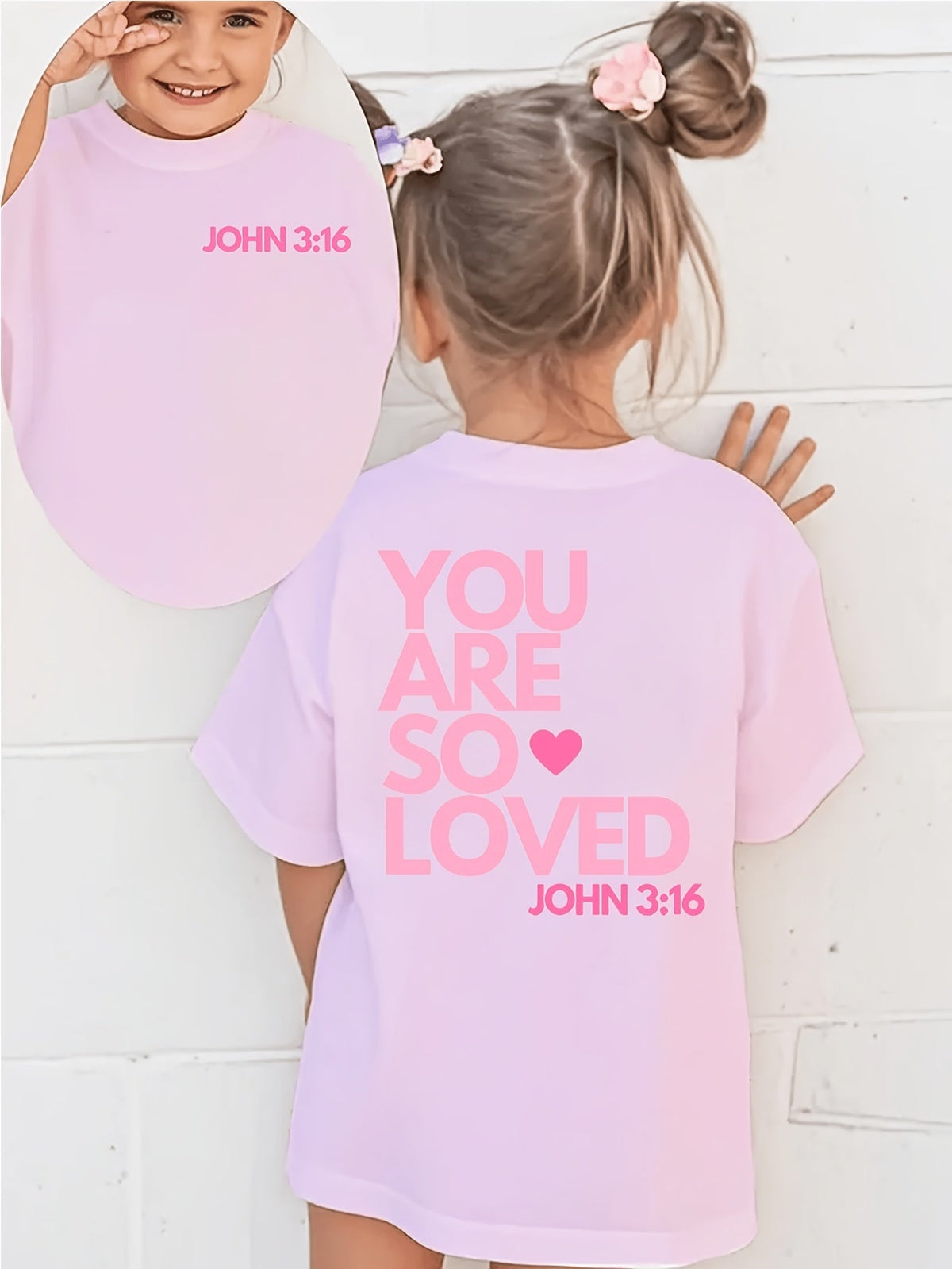 Girls' T-Shirt with John 3:16 Chest Lettering and a Short Sleeve Crew Neck Cut for Casual Church Outfits