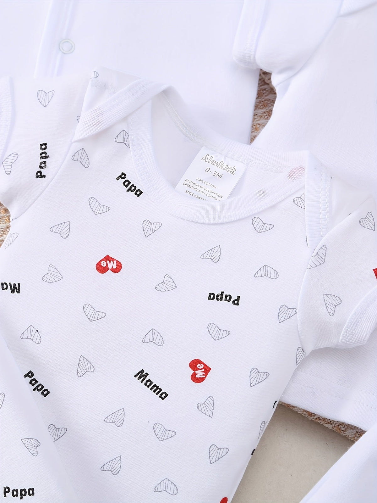 Baby Papa and Mama Heart Outfit Set in White with Coordinating Bodysuits and Footed Pieces for Daily Changes