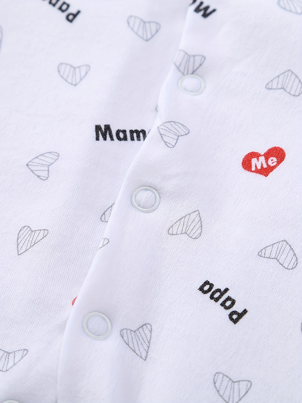 Baby Papa and Mama Heart Outfit Set in White with Coordinating Bodysuits and Footed Pieces for Daily Changes