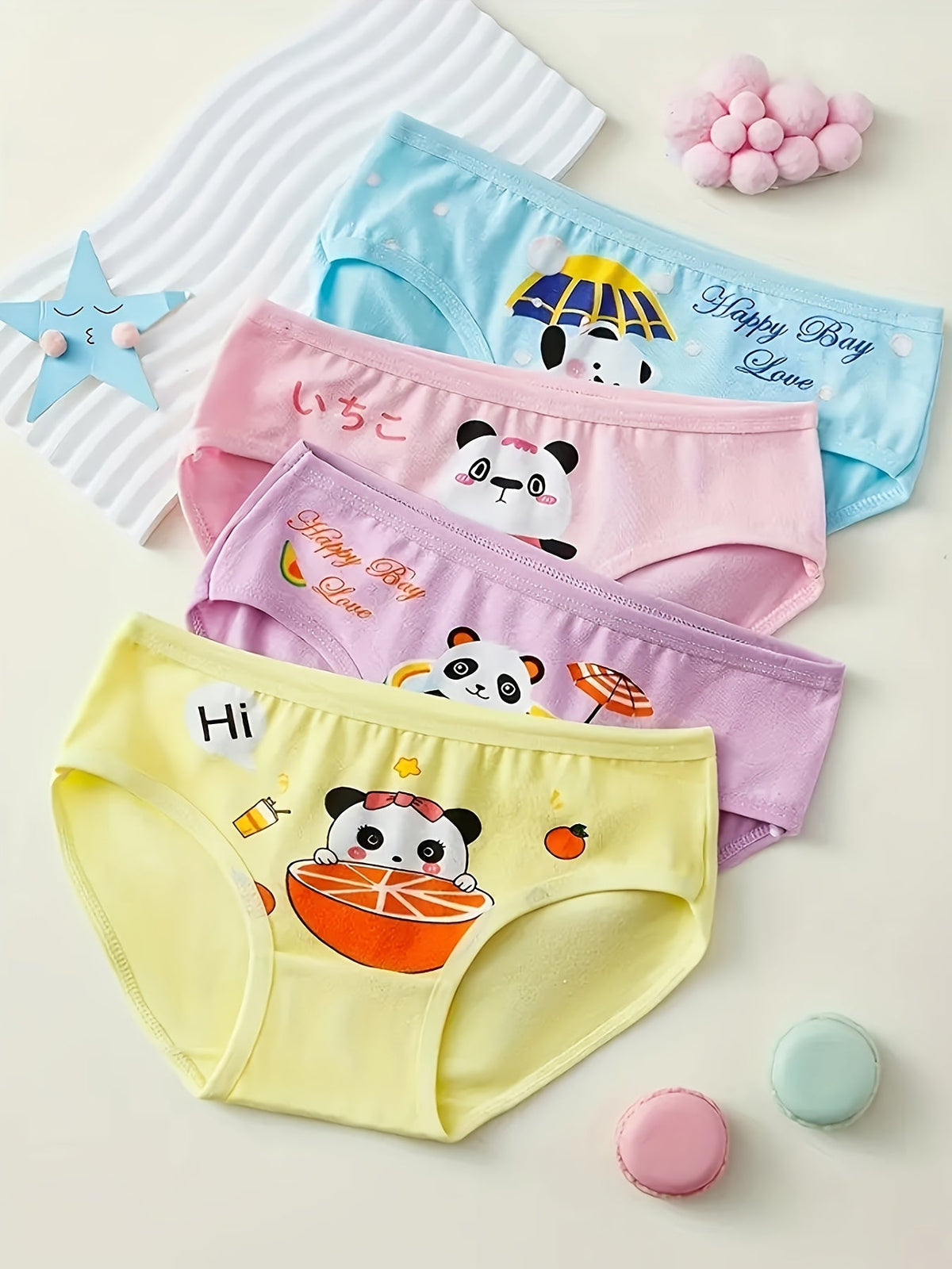 Girls' Cartoon Briefs 8-Pack in Random Pastel Colors with Elastic Waists for Everyday Underwear Changes