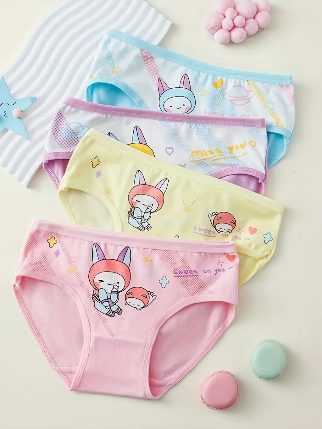 Girls' Cartoon Briefs 8-Pack in Random Pastel Colors with Elastic Waists for Everyday Underwear Changes