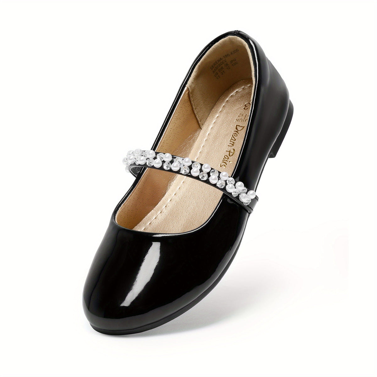 Mary Jane Flats for Girls with Pearl Look Strap Decorations and Sparkling Details for Dressy Outfits