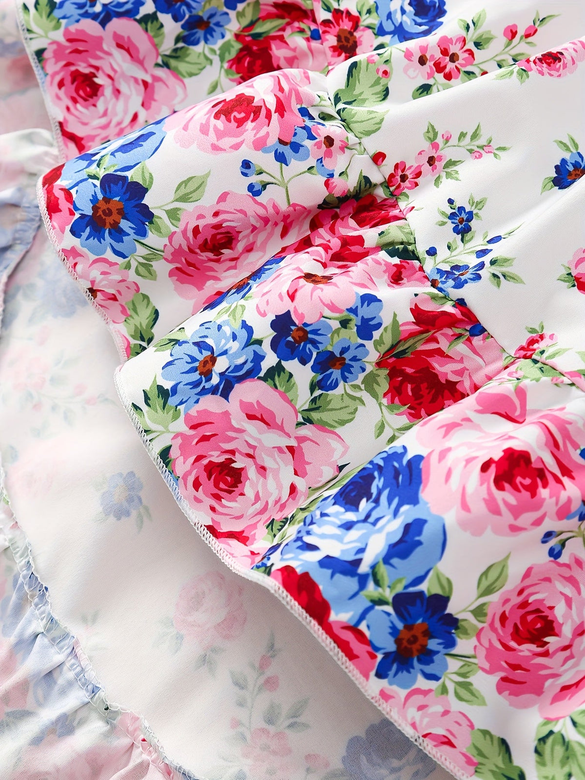 Girls' White Floral Dress with a Ruffled Cold Shoulder Neckline and High-Low Hem for Summer Occasions