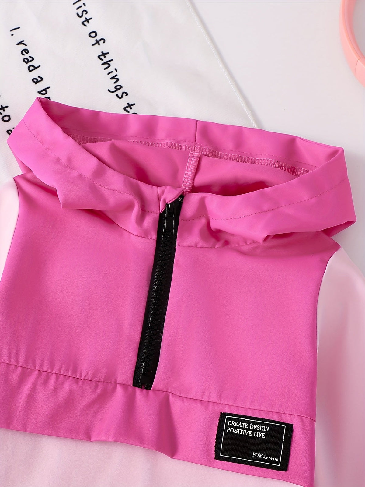 Toddler Girls' Pink Colorblock Half Zip Hoodie and Jogger Pants Set with Matching Letter Patch Details