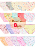 Girls' Eight-Pack Briefs in Solid Colors and Floral Prints with Decorative Elastic Trim for Daily Changes